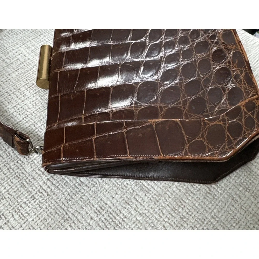 Vintage Jemco Alligator Leather Handbag Top Handle Mid Century Old Money Mad Men